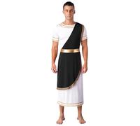 Loodgao Mens Greek Toga Caesar Costume Ancient Roman God White Tunic Robe Halloween Cosplay Dress Up Black S
