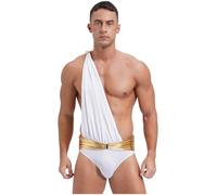 Loodgao Men's Greek Toga Costume Ancient Grecian God One Shoulder Bodysuits Halloween Roman Fancy Dress White S