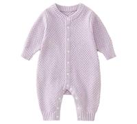 Loodgao Newborn Baby Boys Girls Coming Home Outfit Ruffle Romper Knitted Bodysuit Jumpsuit Fall Winter Clothes Purple 6-9 Months