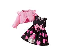 Loodgao Toddler Baby Girls Cute Sleeveless Dresses and Long Sleeve Ruffle Cardigan 2 Piece Fall Outfits Pink 18-24 Months