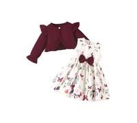 Loodgao Toddler Baby Girls Cute Sleeveless Dresses and Long Sleeve Ruffle Cardigan 2 Piece Fall Outfits Burgundy 18-24 Months