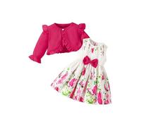Loodgao Toddler Baby Girls Cute Sleeveless Dresses and Long Sleeve Ruffle Cardigan 2 Piece Fall Outfits Hot Pink 18-24 Months