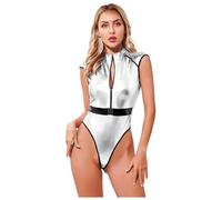 Loodgao Women's Alien Costume Space Cadet Metallic Leotard Bodysuit Extraterrestrial Halloween Cosplay Jumpsuit Silver XL