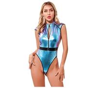 Loodgao Women's Alien Costume Space Cadet Metallic Leotard Bodysuit Extraterrestrial Halloween Cosplay Jumpsuit Colorful S