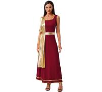 Loodgao Women's Ancient Greek Princess Dress Sleeveless Gold Trim Metallic Shiny Robe Toga Halloween Dress Up Burgundy XL