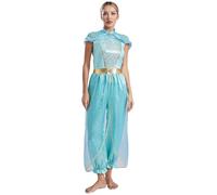 Loodgao Women's Arabian Princess Costume Fairy Tale Fancy Dress Halloween Cosplay Belly Dance Jumpsuit Blue XL