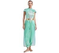 Loodgao Women's Arabian Princess Costume Fairy Tale Fancy Dress Halloween Cosplay Belly Dance Jumpsuit Green XL