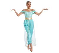 Loodgao Womens Arabian Princess Costume Indian Bollywood Belly Dance Jumpsuit Halloween Party Cosplay Dress Up Turquoise S