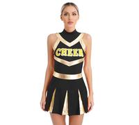 Loodgao Womens Cheer Leader Costume Halloween Cheerleading School Uniform Cosplay Party Fancy Dress Black XXL