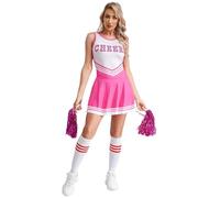 Loodgao Women's Cheerleading Uniform Halloween Cheer Leader Cosplay Fancy Dress Stage Performance Costume Pink L