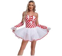 Loodgao Womens Christmas Candy Cane Costume Holiday Xmas Dance Figure Ice Skating Tutu Dress Leotard Red M