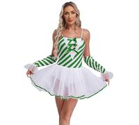 Loodgao Womens Christmas Candy Cane Costume Holiday Xmas Dance Figure Ice Skating Tutu Dress Leotard Green 4XL