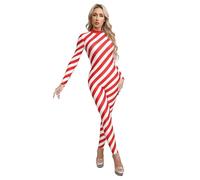 Loodgao Womens Christmas Candy Cane Costume One Piece Xmas Dance Ice Skating Unitard Holiday Jumpsuit Red L