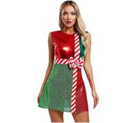 Loodgao Womens Christmas Elf Costume Holiday Xmas Sequins Big Bowknot Santa Claus Sweetheart A-Line Dress Red M
