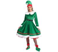 Loodgao Womens Christmas Elf Costume Velvet Santa Helper Cosplay Fancy Dress Outfits Xmas Festive Suit Green XXL