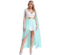 Loodgao Women's Grecian Toga Dress Ancient Greek God Historical Roman Empress Halloween Costumes Blue L