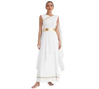 Loodgao Women's Greek Toga Costume Halloween Ancient Roman Empress Queen Long Maxi Dress Robe White XXL