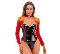 Loodgao Womens Red Circus Ringmaster Showman Costume Cosplay Uniform Ringleader Leotard Bodysuit Tailcoat Red S
