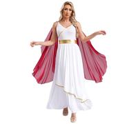 Loodgao Womens Roman Toga Costume Ancient Greek God Imperial Empress Athena Halloween Fancy Dress Burgundy M