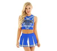 Loodgao Womens Sexy Schoolgirl Cheerleading Uniform Halloween Costume 2 Pieces Crop Top with Mini Skirt Blue M