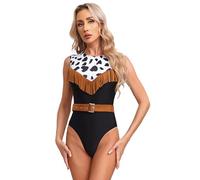 Loodgao Women's Western Cowgirl Costume Halloween Movie Character Cosplay Leotard Bodysuit with Belt Brown XXL