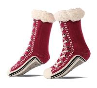 Loodion Womens Ultra Thick Slipper Socks Ultra Thick Cashmere Slipper Socks, Red Excursion Plain Getaway Solids, One Size