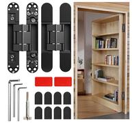 Loodmeo 6inch Hidden Door Hinges,Invisible Hinges Concealed Hinges Zinc Alloy 180 Degree Swing Hinge 3 Way Adjustable Butt Hinge 6 x 2.5 x 1 inch Black (Black, 6in-15cm)