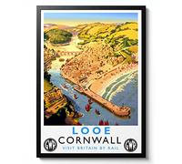 Looe Print, England Travel Poster, Vintage UK Railway Wall Art, Retro tourism Postcard Home Decor Gift Idea, Archival Matte, A4 (Print Only) - 29.7x21cm