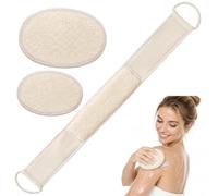 Loofah Back Scrubber, Three-Piece Set with Back Strap and Loofah Pads, Natural Exfoliation for Hard-to-Reach Areas, Personal Care and Household Cleaning Tools, Includes 80 cm Back Strap and Two Loofah