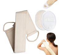 Loofah Exfoliating Back Scrubber Set, 2-Piece Natural Luffa Pad and Double Side Scrubbing Strap, African Net Sponge for Shower and Travel, White, 14.5 cm x 10 cm and 70 cm x 8 cm