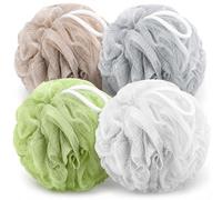 Loofah Sponge 4 Pack, 60g Shower Loofahs, Soft Mesh Bath Pouf Body Scrubber for Body Wash, Exfoliating Shower Puff with Hanging Loop for Men and Women, Plain Color