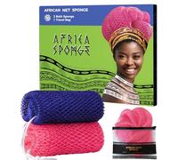 Loofah Sponge African Net Authentic - 2 Pieces Real African Exfoliating Sponge with Knots - African Net Wash Cloths for Body Scrubber Exfoliator Fuscia & Navy - Back Scrub for Shower Bath Accessories