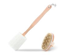 Loofah Sponge Back Scrubber Loofah Bath Brush for Effective Exfoliation, Long Wooden Handle Body Scrubber and Bath Body Brush with Gentle Massage Nodes
