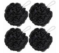 Loofah Sponge Shower Puff - 4 Pack Black Mesh Bath Sponges & Body Scrubbers | Exfoliating Shower Poufs for Men & Women, Durable Bath Puffs for Rich Lather & Gentle Cleaning