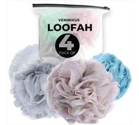 Loofah Sponge Shower Puff - 4 Pack Multicolor Mesh Bath Sponges & Body Scrubbers | Exfoliating Shower Poufs for Men & Women, Durable Bath Puffs for Rich Lather & Gentle Cleaning