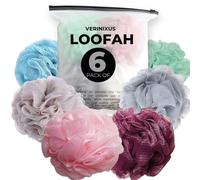 Loofah Sponge Shower Puff - 6 Pack Multicolor Mesh Bath Sponges & Body Scrubbers | Exfoliating Shower Poufs for Men & Women, Durable Bath Puffs for Rich Lather & Gentle Cleaning