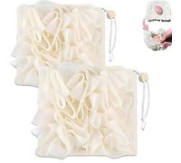 Loofah Washcloth for Bar Soap, 2-Pack 2-in-1 Exfoliating Mesh Soap Pouch with Drawstring & Shower Pouf, Gentle Scrub & Rich Lather for Men & Women Bath (2 White)