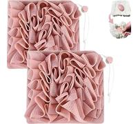 Loofah Washcloth for Bar Soap, 2-Pack 2-in-1 Exfoliating Mesh Soap Pouch with Drawstring & Shower Pouf, Gentle Scrub & Rich Lather for Men & Women Bath (2 Pink)