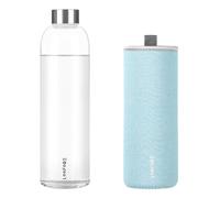 LOOFORE 1 Litre Glass Water Bottle 1000ML, BPA-Free Leak Proof, Clear Water Bottle with Protective Sleeves for Sports and Gym with Hot Cold Drinks