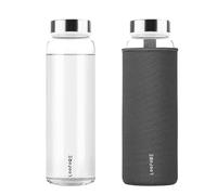LOOFORE Glass Water Bottle 1L 1000ml, BPA-Free Leak Proof, 1 Litre Large Borosilicate Wide Mouth Glass Drinking Bottles with Protective Sleeves for Sports and Gym with Hot Cold Drinks