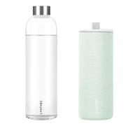 LOOFORE Glass Water Bottle 1L 1000ml, BPA-Free Leak Proof, 1 Litre Large Borosilicate Wide Mouth Glass Drinking Bottles with Protective Sleeves for Sports and Gym with Hot Cold Drinks
