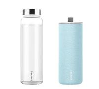 LOOFORE Glass Water Bottle 1L 1000ml, BPA-Free Leak Proof, 1 Litre Large Borosilicate Wide Mouth Glass Drinking Bottles with Protective Sleeves for Sports and Gym with Hot Cold Drinks, Light Blue