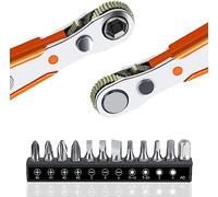 Loofu Magnetic Screwdriver Set 12PCS, 4.5 Inch 1/4" Mini Ratchet Wrench,12PCS Screwdriver Bits with 1/4-Inch Drive High Torque Offset Reversible Mini Ratcheting Offset Screwdriver