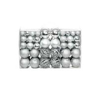 LoogCape 100 Piece Christmas Baubles Set in Silver with Plastic Glass Look for Christmas Tree, Advent, Holidays, Windows and Decorations, Includes Threads