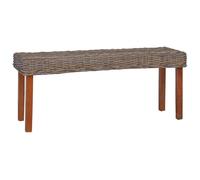 LoogCape 110 cm Cube Rattan and Solid Mahogany Wood Bench for Dining Room Kitchen Hallway Living Room Space Saving Vintage Country House Style Sturdy Wooden Bench Comfortable Padded Robust and Durable