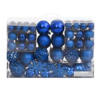 LoogCape 111-Piece Christmas Bauble Set, Blue Polystyrene Christmas Tree Decoration for Christmas Tree, Window, Winterproof, with Stars, Snowflakes, Christmas Tree Topper, Lightweight and Shatterproof