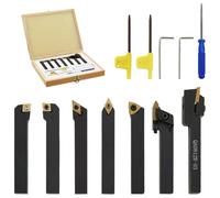 LoogCape 12-Piece Turning Tool Set with Reversible Plates 8 x 8 mm 70 mm for Metalworking, Workshop, DIY, Woodworking and Metalworking, Includes Interchangeable Key, in Practical Box