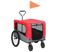 LoogCape 2-in-1 Dog Bicycle Trailer and Buggy Red Grey for Outdoor Walks Hiking Pet Transport Foldable Portable with Net, Safety Flag and Suspension