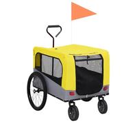 LoogCape 2-in-1 Dog Bicycle Trailer and Buggy Yellow Grey with Water-Repellent Oxford Fabric Portable Foldable for Walking Hiking Travel Pet Trolley