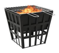 LoogCape 2-in-1 Steel Fire Pit and Grill 34 x 34 x 48 cm for Garden Patio Living Room Includes Grill Grate for Cosy Outdoor Evenings Heating Fireplace with Large Combustion Chamber